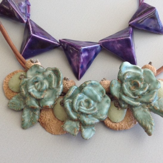 Triangles violet et fleurs vert romarin Printemps 2015